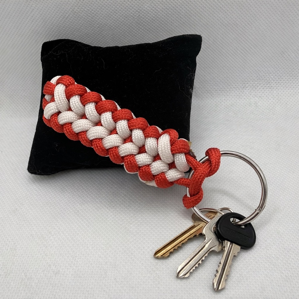 Handmade Red and White Paracord Keychain